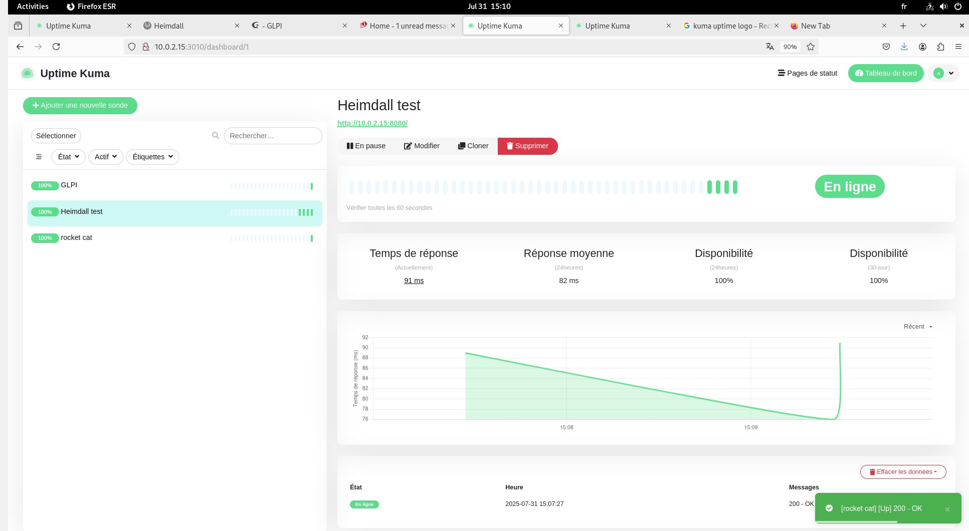 Uptime Kuma en ligne après déploiement